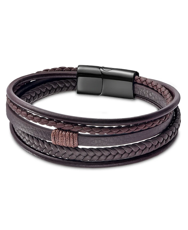 Rhona Sutton Men's Revenne Brown Leather & Stainless Steel Bracelet
