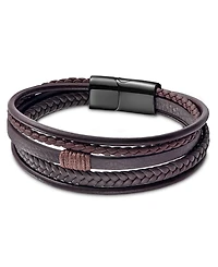 Rhona Sutton Men's Revenne Brown Leather & Stainless Steel Bracelet