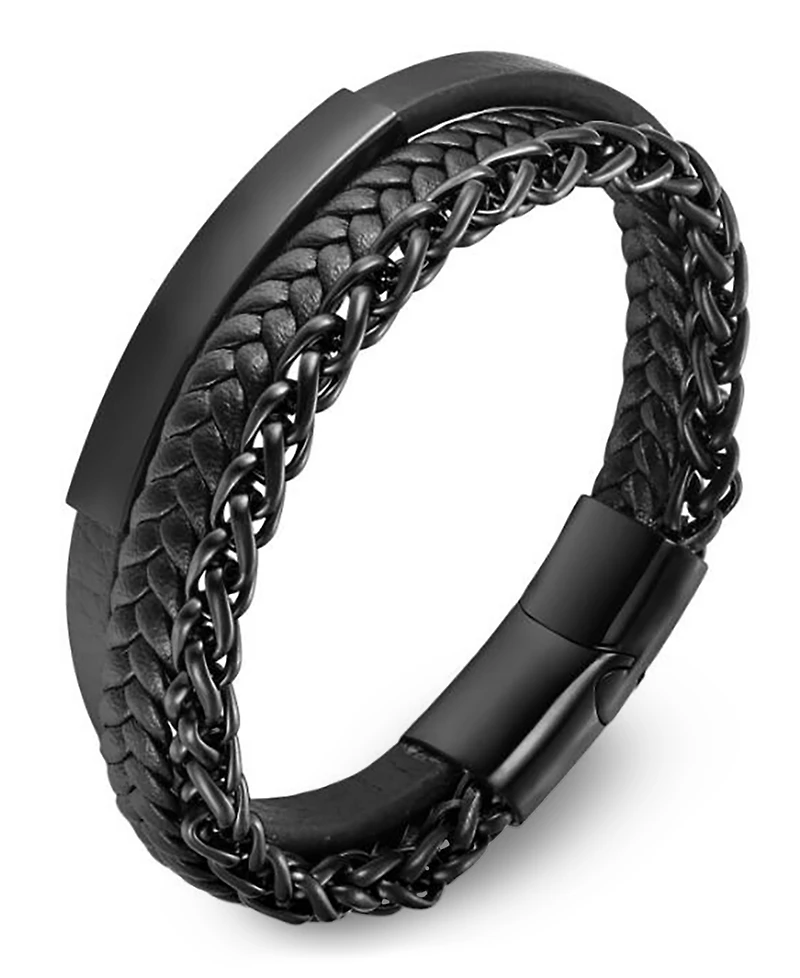 Rhona Sutton Men's Lexor Black Leather & Stainless Steel Bracelet