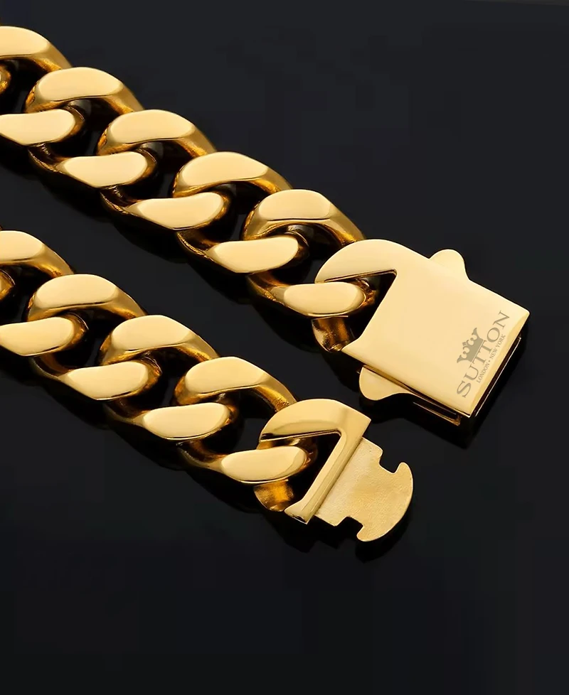 Rhona Sutton Men's Stainless Steel Cuban Chain Bracelet in 18k Gold Plated