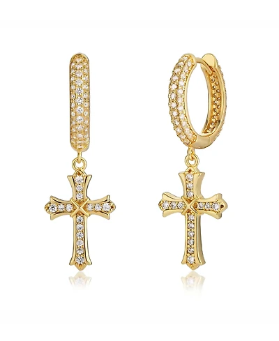 Rhona Sutton Men's Classic Iced Cross Hoop Earrings in 14k Gold