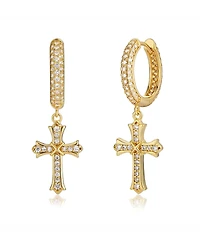 Rhona Sutton Men's Classic Iced Cross Hoop Earrings in 14k Gold