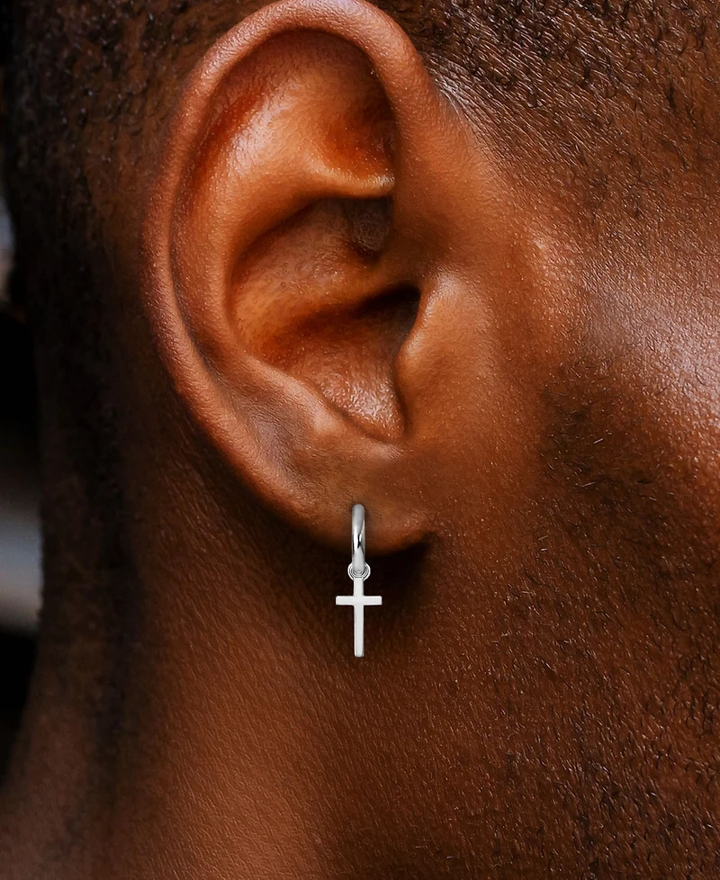 Rhona Sutton Men's Classic Cross Hoop Earrings in Sterling Silver