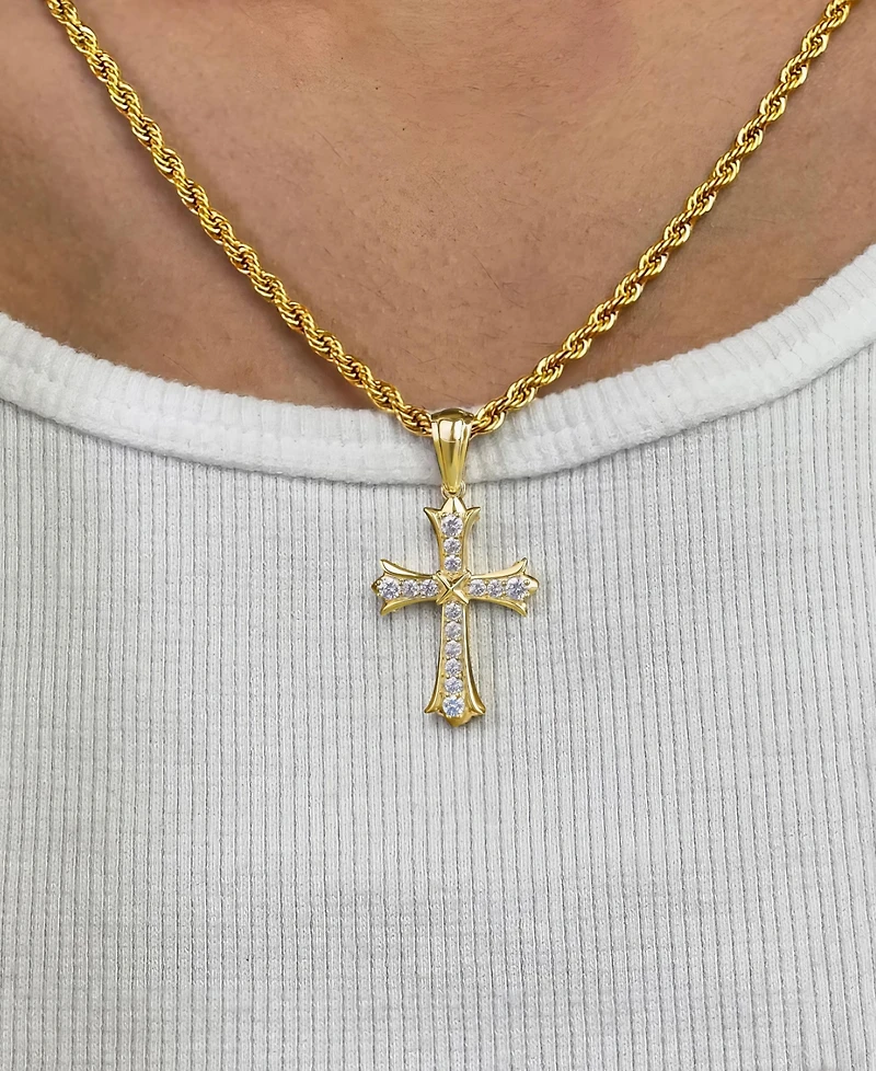 Rhona Sutton Men's Cross Pendant Necklace in 14k Gold Plated Sterling Silver