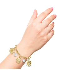 Jessica Simpson Gold-Tone Celestial Charm Bracelet with Imitation Pearls, Adjustable