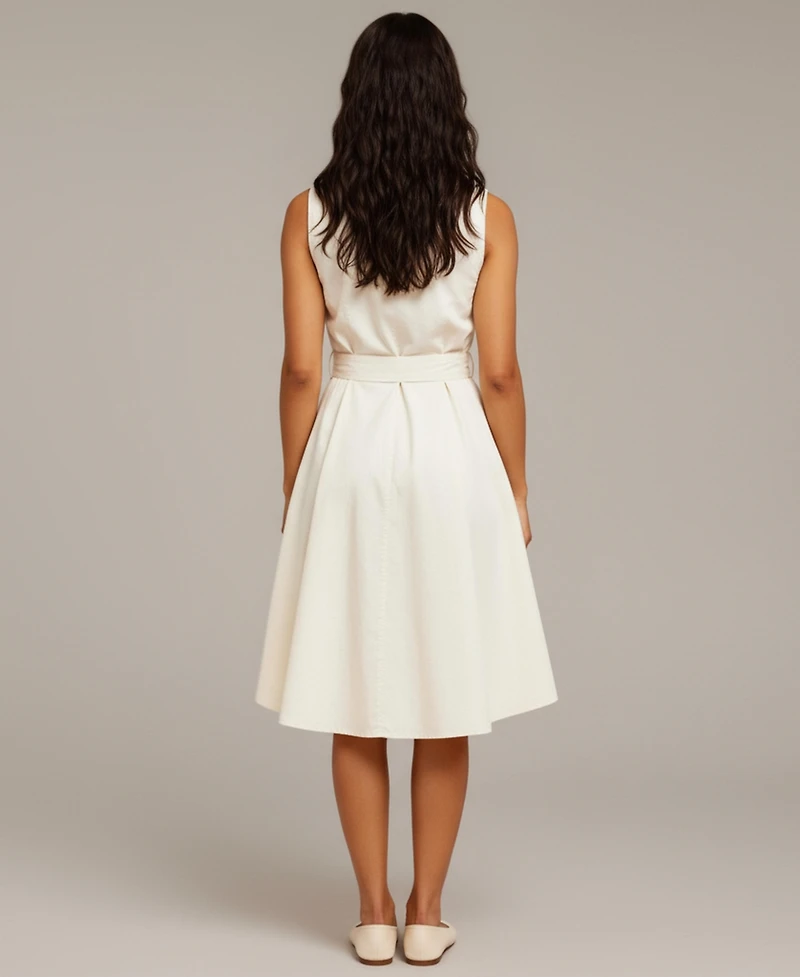 Modenaire Women's Sleeveless Button-Front Fit-and-Flare Dress