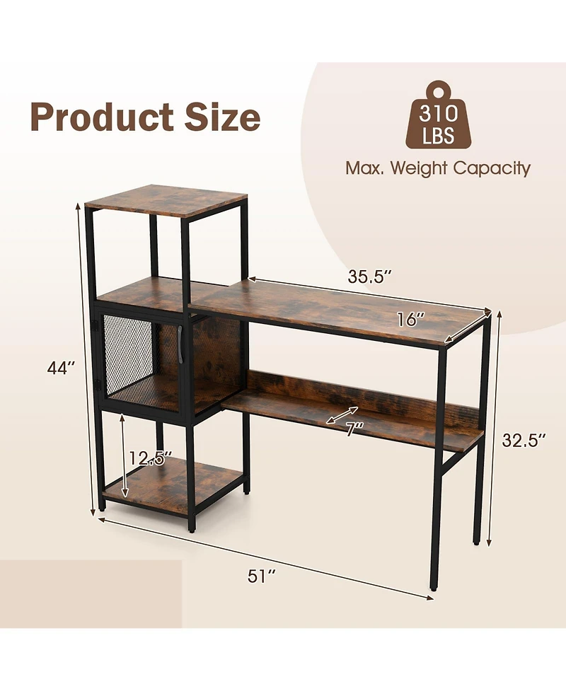 Mecale Computer Desk with Bookshelf, Storage Cabinet and Shelves, Home Office Workstation
