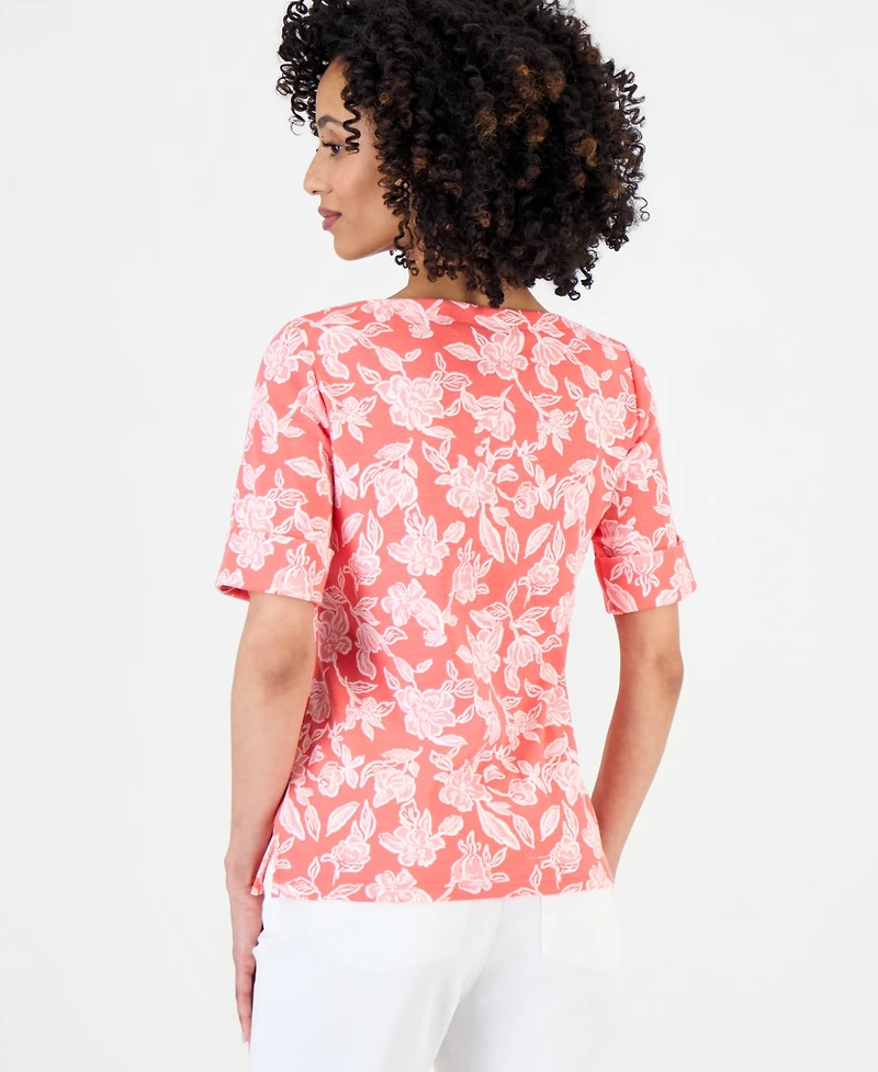 Style & Co Petite Floral Knit Elbow-Sleeve Top, Macy's Exclusive