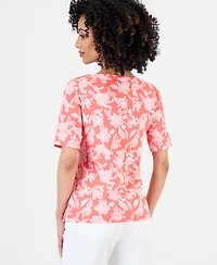 Style & Co Petite Floral Knit Elbow-Sleeve Top, Macy's Exclusive