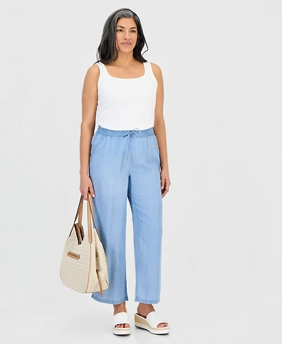 Style & Co Petite Chambray Wide-Leg Pull-On Pants, Macy's Exclusive