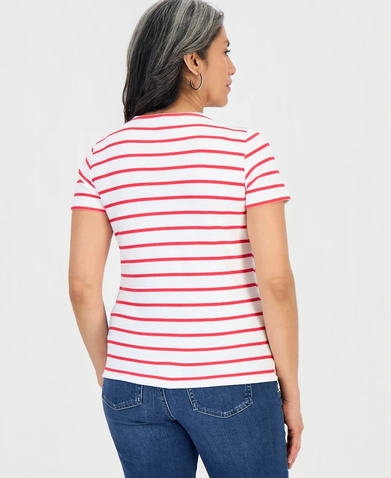 Style & Co Petite Striped Lace-Up Short-Sleeve Top, Macy's Exclusive