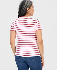 Style & Co Petite Striped Lace-Up Short-Sleeve Top, Macy's Exclusive