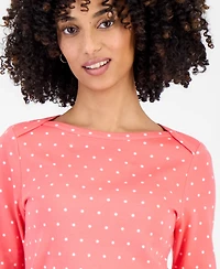 Style & Co Petite Dianna Dot Envelope-Shoulder Long-Sleeve T-Shirt, Macy's Exclusive