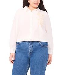 Vince Camuto Plus Button-Down Flower Applique Blouse