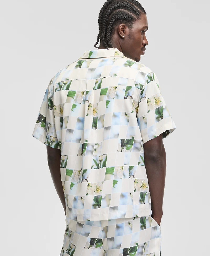 Mode of One Men's Floral Print-Blocked Camp Shirt, Macy's Exclusive