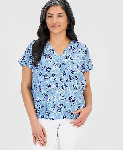 Style & Co Petite Cotton V-Neck Short-Sleeve Top, Macy's Exclusive
