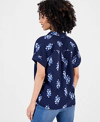 Style & Co Petite Cotton Printed Collared Popover Top, Macy's Exclusive