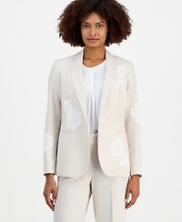 Anne Klein Women's Linen-Blend One-Button Embroidered Blazer
