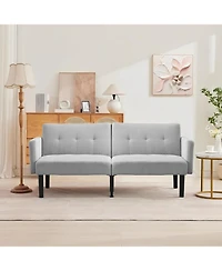 gaomon Convertible Futon Sofa Bed, 75.5” Linen Flannel Loveseat Couch Bed With Solid Wood Legs & 700lbs Capacity