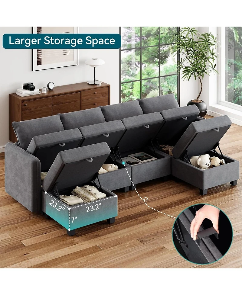 gaomon Modular Sofa Sectional Sleeper Couch with 2 Ottomans,Modular Sectionals with Storage Seats