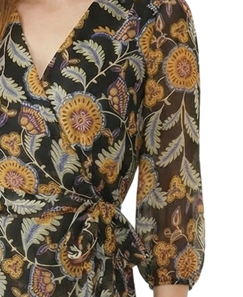 Ny Collection Women's V-Neck Belted Chiffon Dress