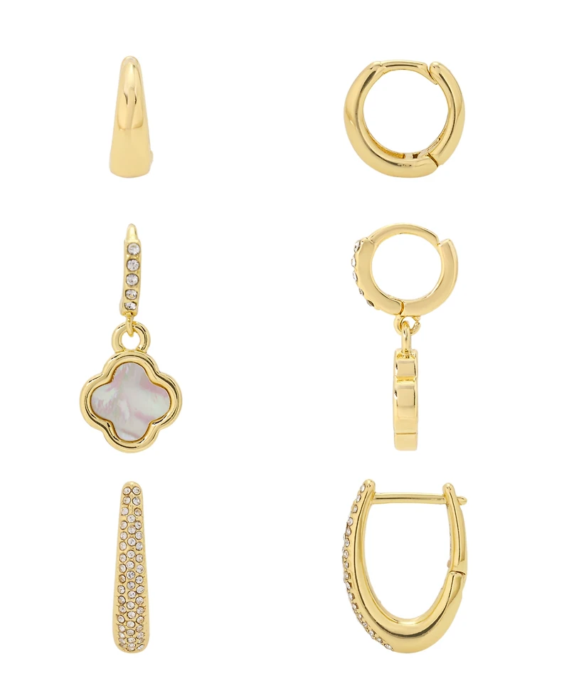 Unwritten Crystal and Mother of Pearl Hoop Earring Trio Set