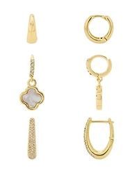 Unwritten Crystal and Mother of Pearl Hoop Earring Trio Set