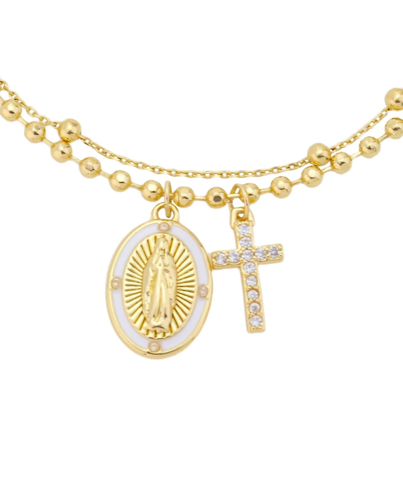 Unwritten Cubic Zirconia Virgin Mary Double Layer Charm Bracelet