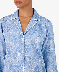 Lauren Ralph Women's Long-Sleeve Notch Collar Top and Pants Pajama Set