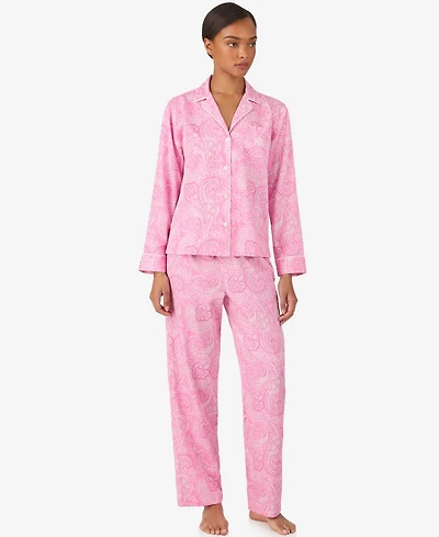 Lauren Ralph Lauren Women's Long-Sleeve Notch Collar Top and Pants Pajama Set