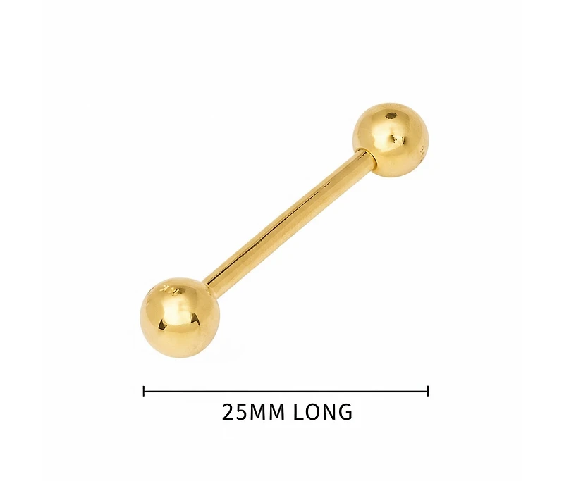 Curata Jewelry Solid 14k Gold Ball Straight Barbell Internally Threaded Tongue Ring