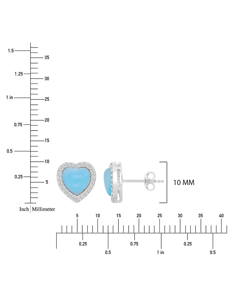 Macy's Larimar & Cubic Zirconia Heart Stud Earrings in Rhodium Over Sterling Silver