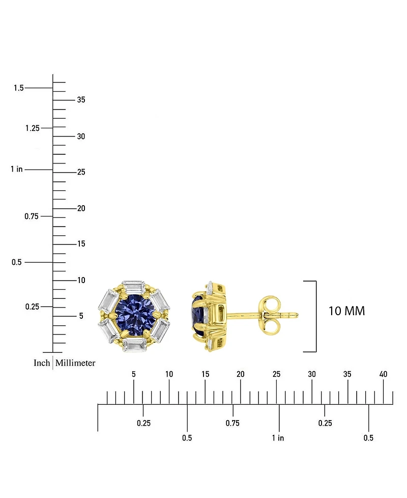 Macy's Polished Tanzanite & Cubic Zirconia Stud Earrings in 14k Yellow Gold Over Sterling Silver