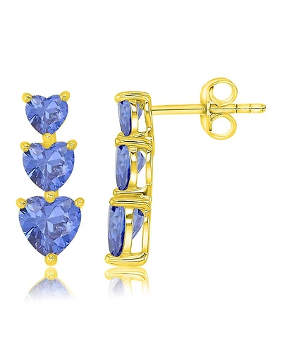 Macy's Triple Heart Tanzanite Stone Earrings in 14k Yellow Gold Over Sterling Silver