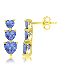 Macy's Triple Heart Tanzanite Stone Earrings in 14k Yellow Gold Over Sterling Silver