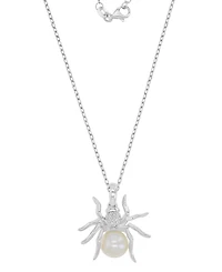 Macy's Diamond Accent & Pearl Spider Necklace in Rhodium Over Sterling Silver