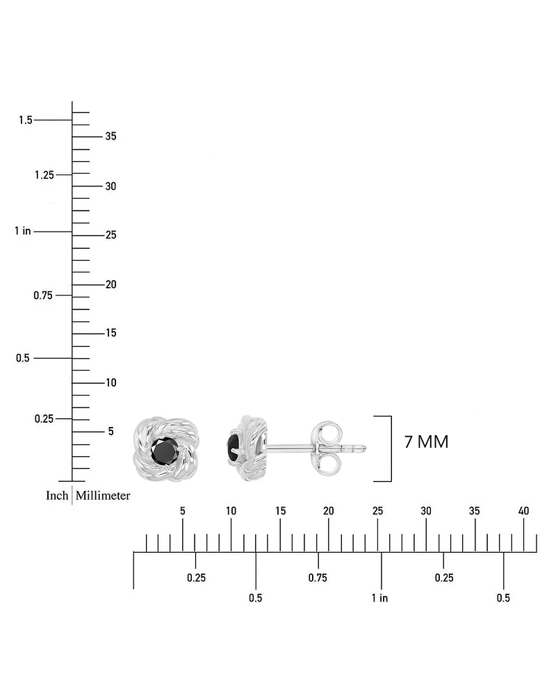 Macy's Black Spinel Love Knot Stud Earrings in Rhodium Over Sterling Silver