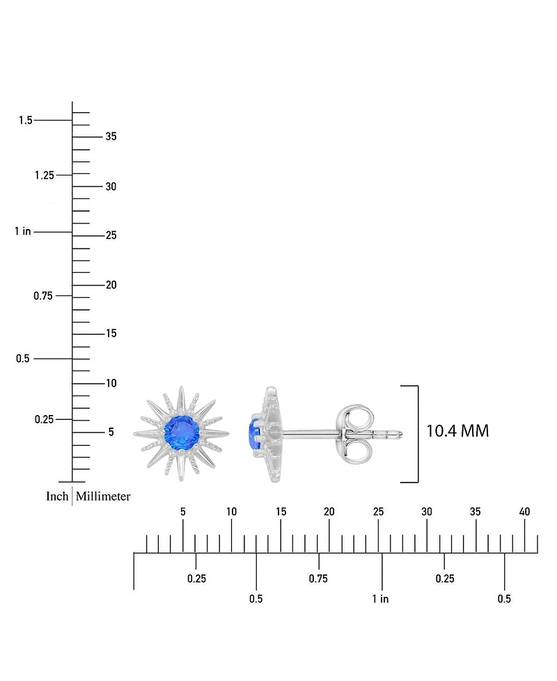Macy's Created Blue Spinel Starburst Stud Earrings in Rhodium Over Sterling Silver
