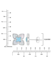 Macy's Larimar and Imitation Pearl Flower Stud Earrings in Rhodium Over Sterling Silver