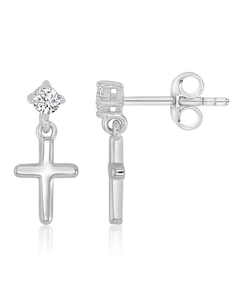 Macy's Cubic Zirconia Cross Dangling Earrings in Rhodium Over Sterling Silver
