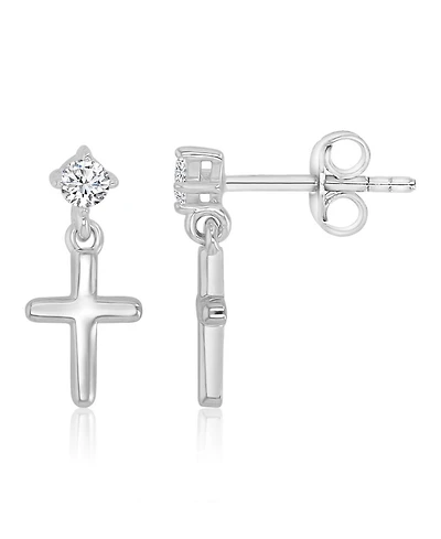Macy's Cubic Zirconia Cross Dangling Earrings in Rhodium Over Sterling Silver