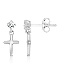 Macy's Cubic Zirconia Cross Dangling Earrings in Rhodium Over Sterling Silver