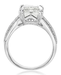 Macy's Polished Cubic Zirconia Emerald-Cut Engagement Ring in Rhodium Over Sterling Silver