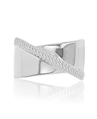Macy's Cubic Zirconia Crossover Ring Rhodium Over Sterling Silver