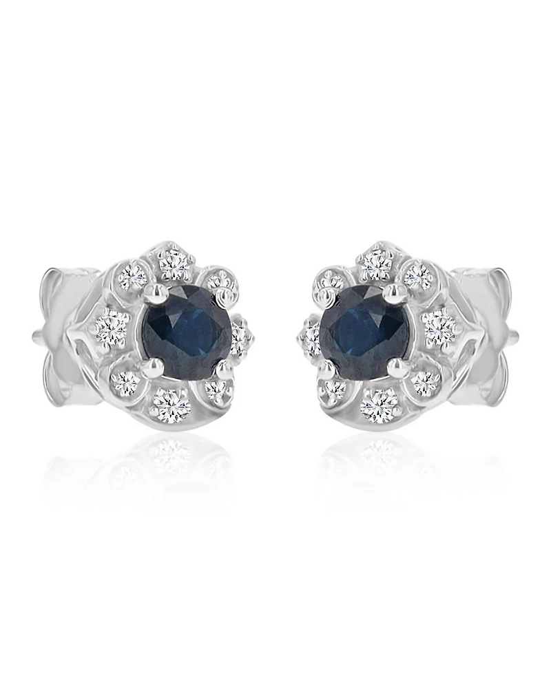 Macy's Diamond and Blue Sapphire Stud Earrings in 10k White Gold