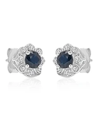 Macy's Diamond and Blue Sapphire Stud Earrings in 10k White Gold