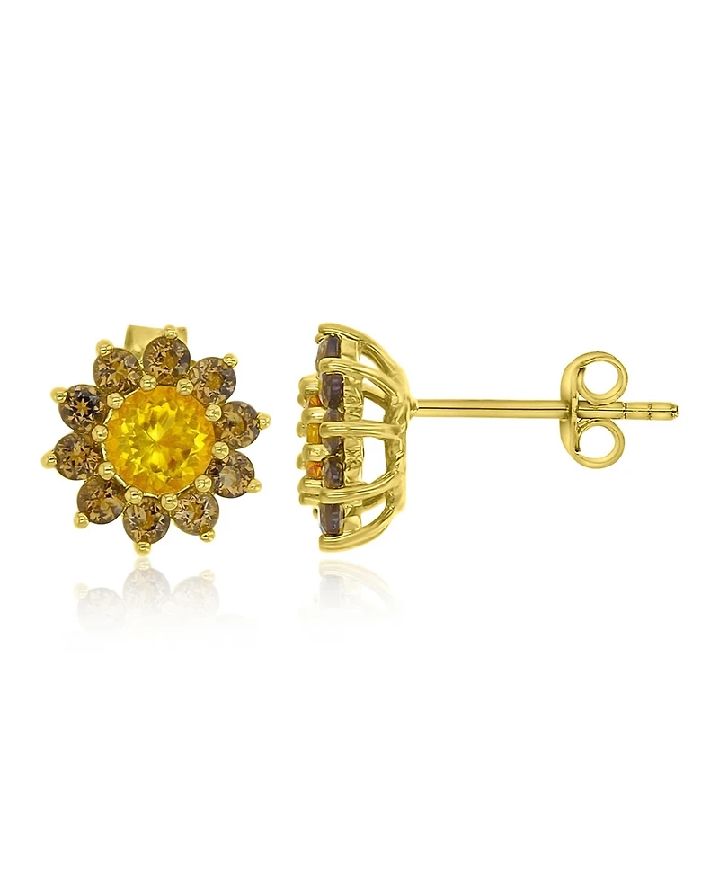 Macy's Citrine and Smokey Flower Stud Earrings in 14k Yellow Gold Over Sterling Silver