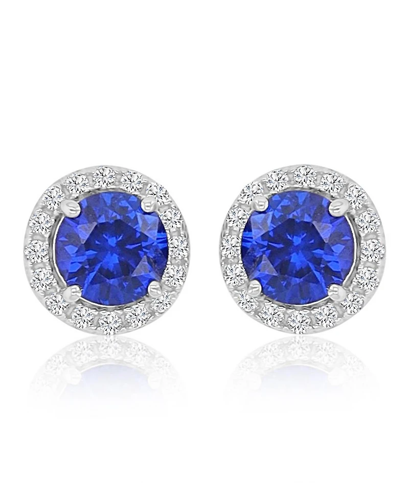 Macy's Created Blue Sapphire and White Sapphire Halo Stud Earrings in Rhodium Over Sterling Silver