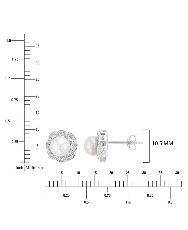 Macy's Diamond & Imitation Pearl Stud Earrings in Rhodium Over Sterling Silver