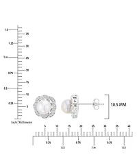 Macy's Diamond & Imitation Pearl Stud Earrings in Rhodium Over Sterling Silver